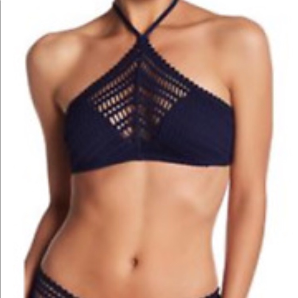 Robin Piccone Halter Sexy Swimsuit Top Navy Blue L